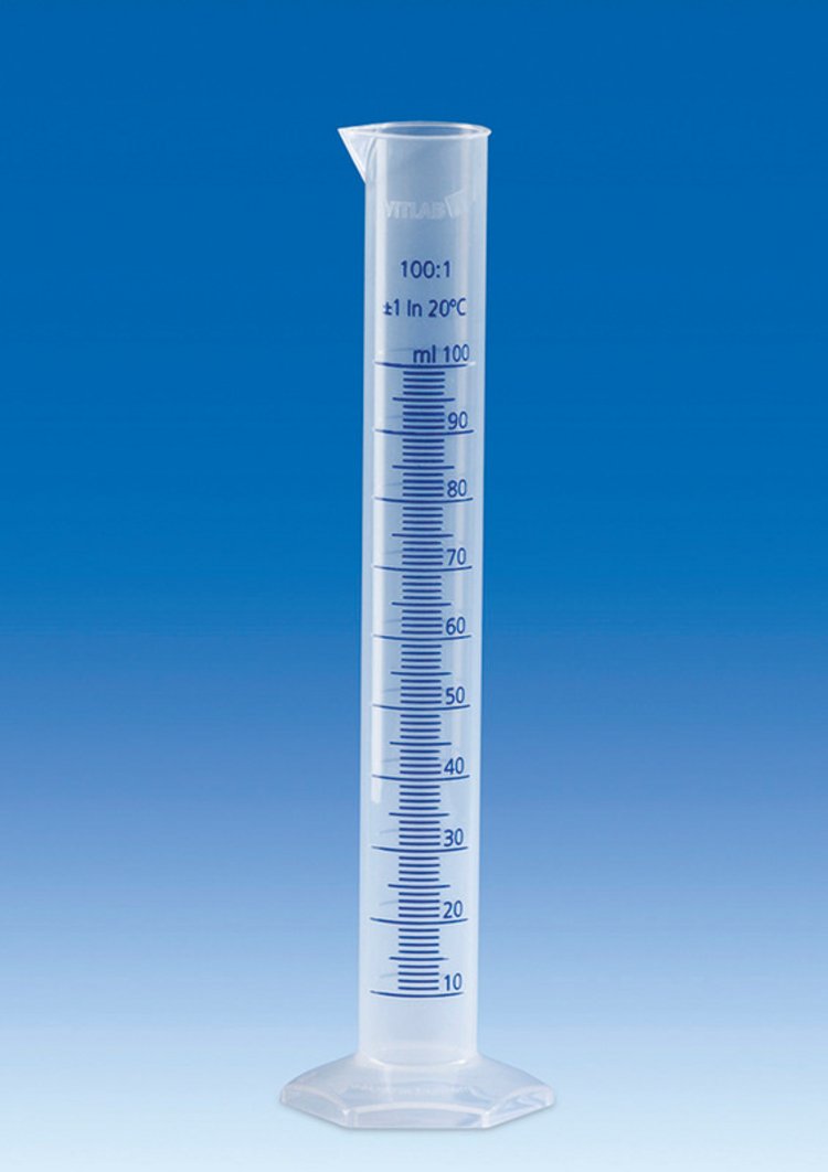 Messzylinder, PP, Klasse B, hohe Form, erhabene blaue Skala