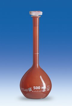 Messkolben VITLAB® UV-protect, PMP, Klasse A, mit NS-Stopfen, PP